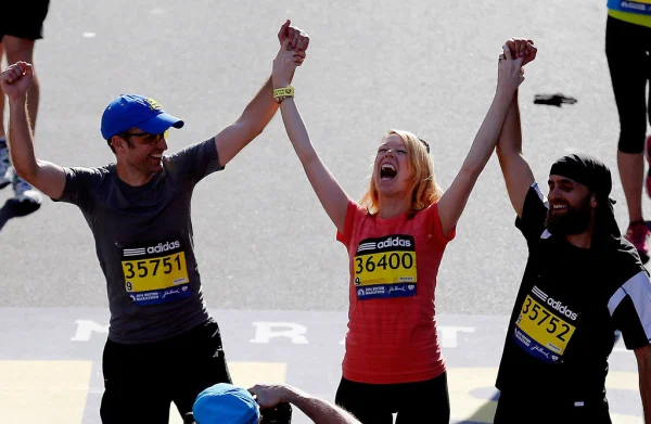 A Boston Marathon bombing survivor finishes the race. From popsugar.com.