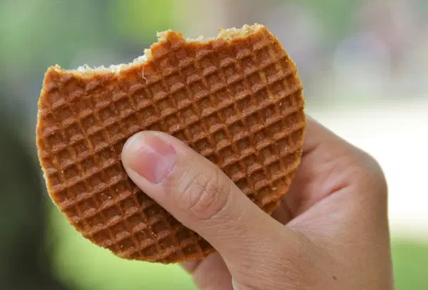 Stroopwafels: a Dutch dessert consisting of two thin waffles with caramel in between them. 